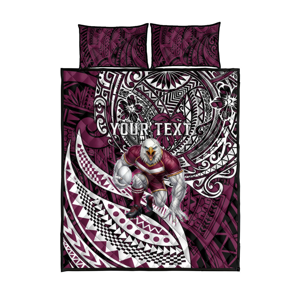 Personalised Manly Warringah Sea Eagles Quilt Bed Set Polynesian Tribal Art Style With Muscular Sea Eagle Mascot