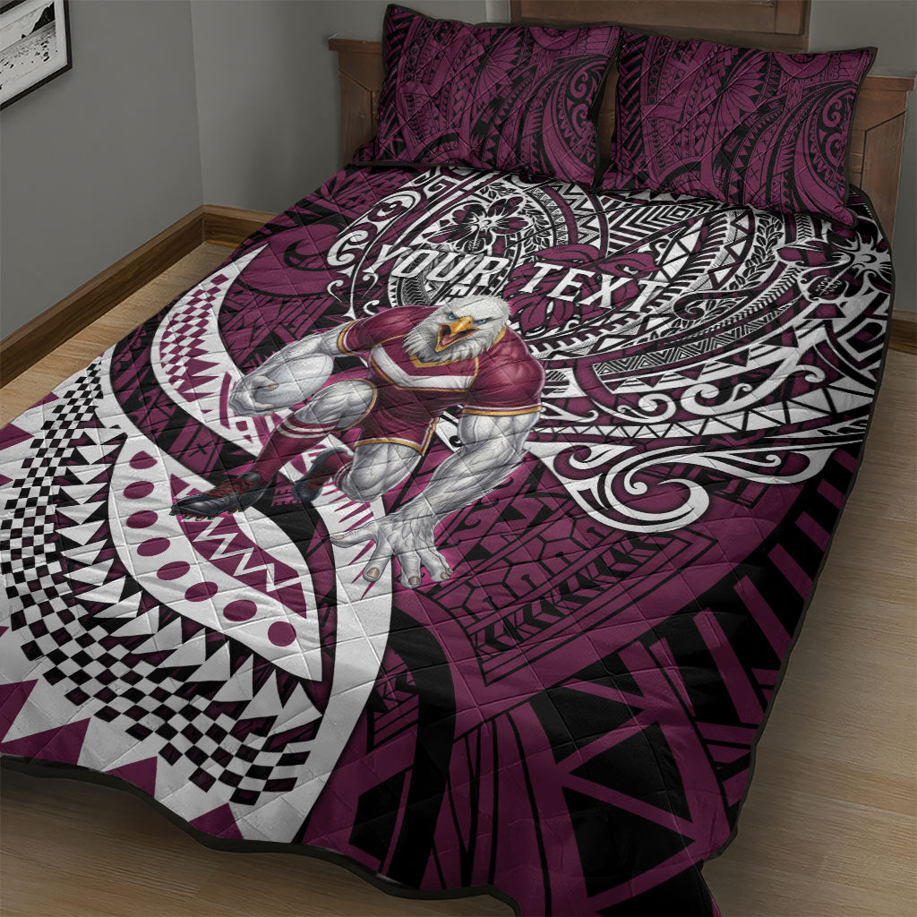Personalised Manly Warringah Sea Eagles Quilt Bed Set Polynesian Tribal Art Style With Muscular Sea Eagle Mascot
