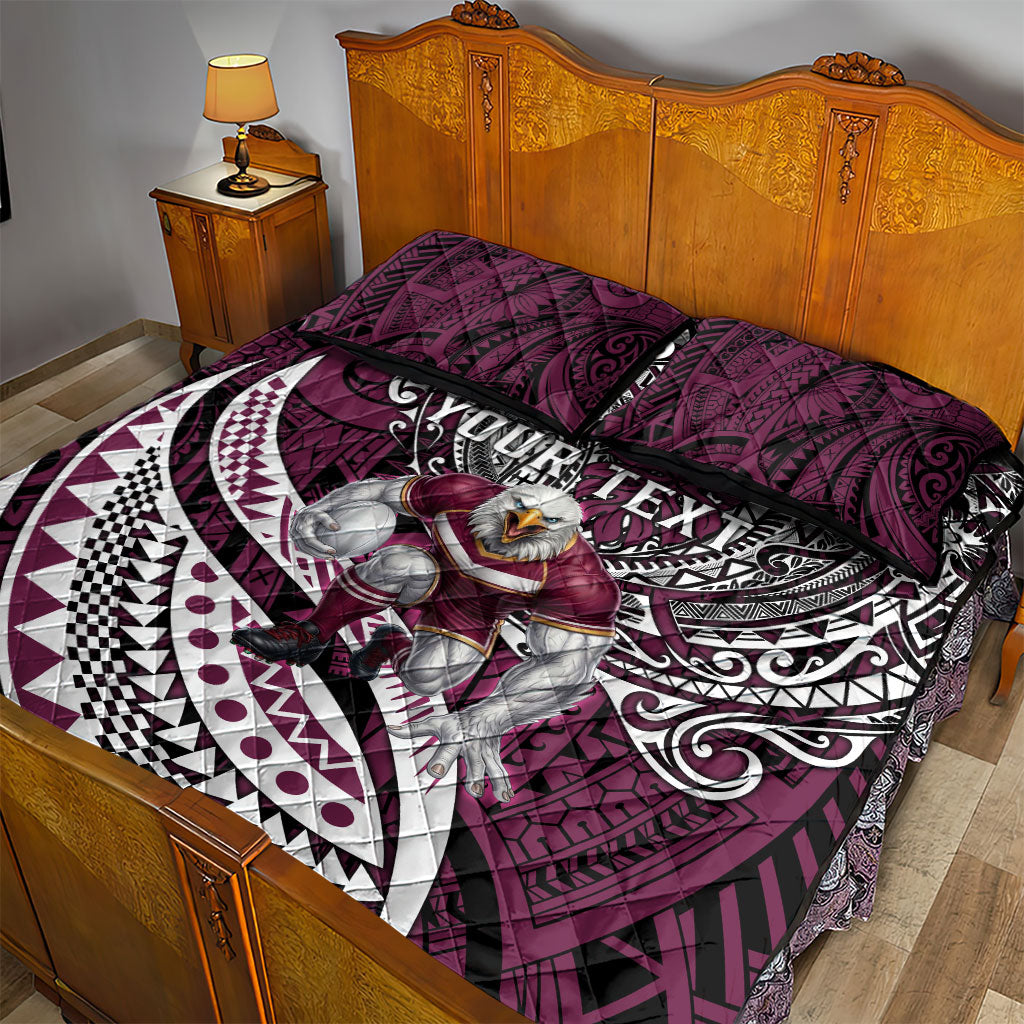 Personalised Manly Warringah Sea Eagles Quilt Bed Set Polynesian Tribal Art Style With Muscular Sea Eagle Mascot