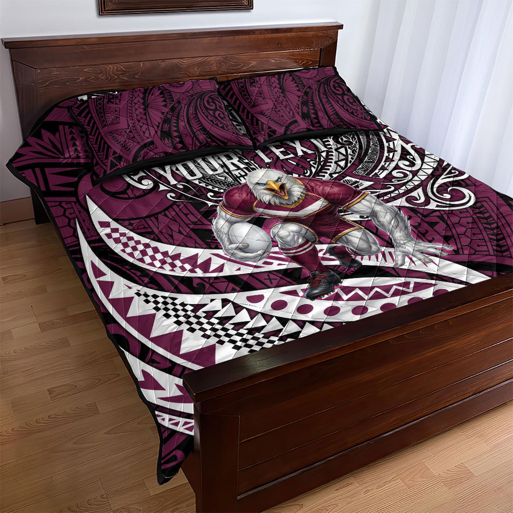 Personalised Manly Warringah Sea Eagles Quilt Bed Set Polynesian Tribal Art Style With Muscular Sea Eagle Mascot