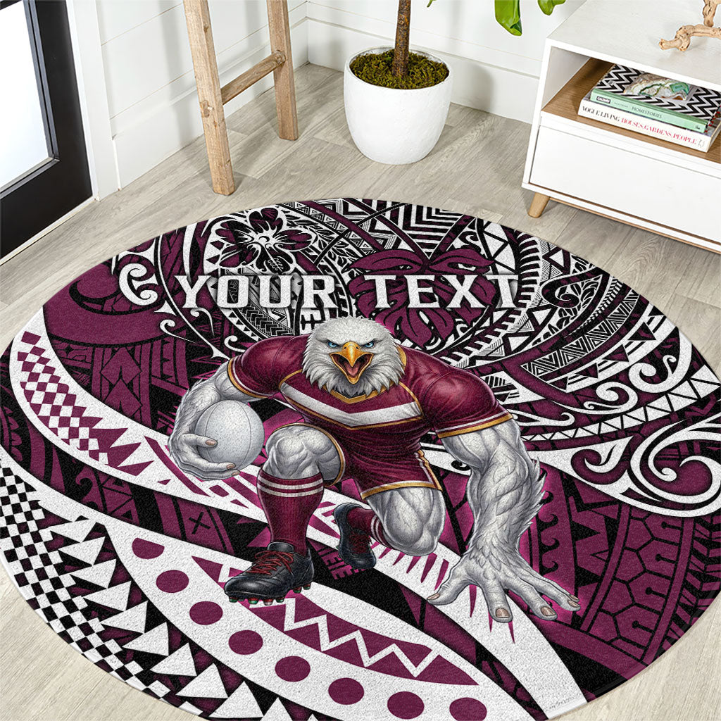 Personalised Manly Warringah Sea Eagles Round Carpet Polynesian Tribal Art Style With Muscular Sea Eagle Mascot