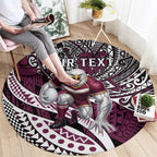 Personalised Manly Warringah Sea Eagles Round Carpet Polynesian Tribal Art Style With Muscular Sea Eagle Mascot