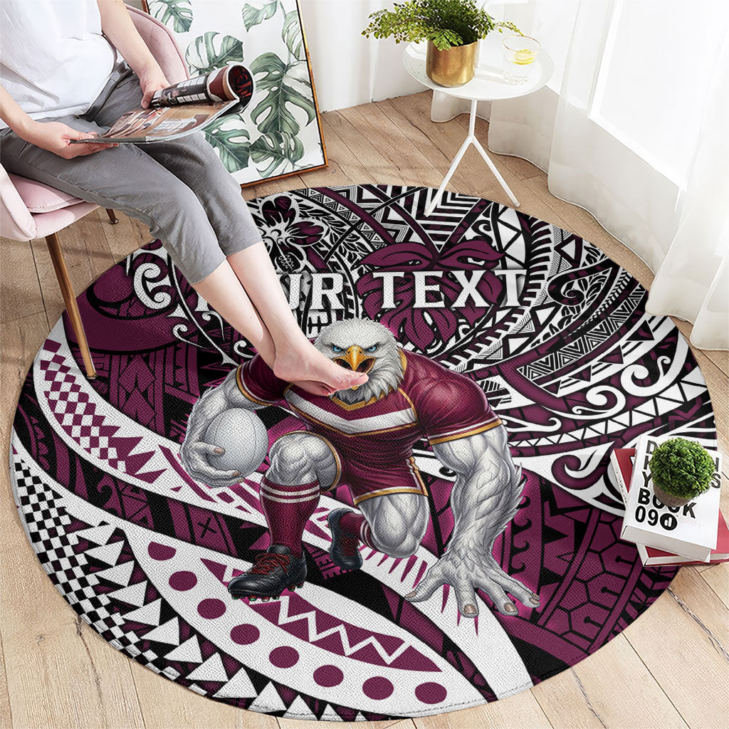 Personalised Manly Warringah Sea Eagles Round Carpet Polynesian Tribal Art Style With Muscular Sea Eagle Mascot