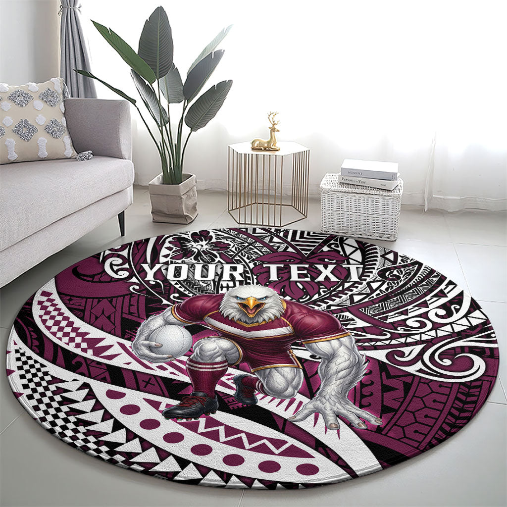Personalised Manly Warringah Sea Eagles Round Carpet Polynesian Tribal Art Style With Muscular Sea Eagle Mascot