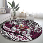 Personalised Manly Warringah Sea Eagles Round Carpet Polynesian Tribal Art Style With Muscular Sea Eagle Mascot