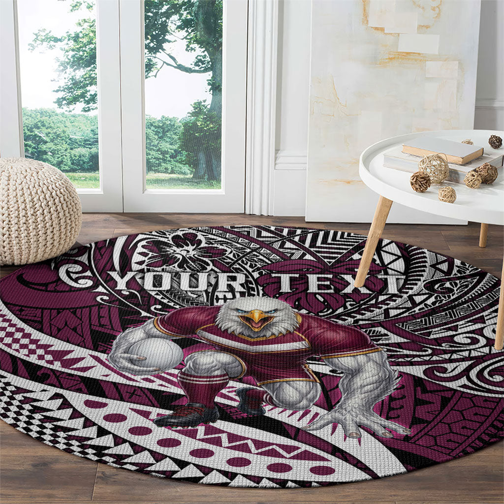 Personalised Manly Warringah Sea Eagles Round Carpet Polynesian Tribal Art Style With Muscular Sea Eagle Mascot