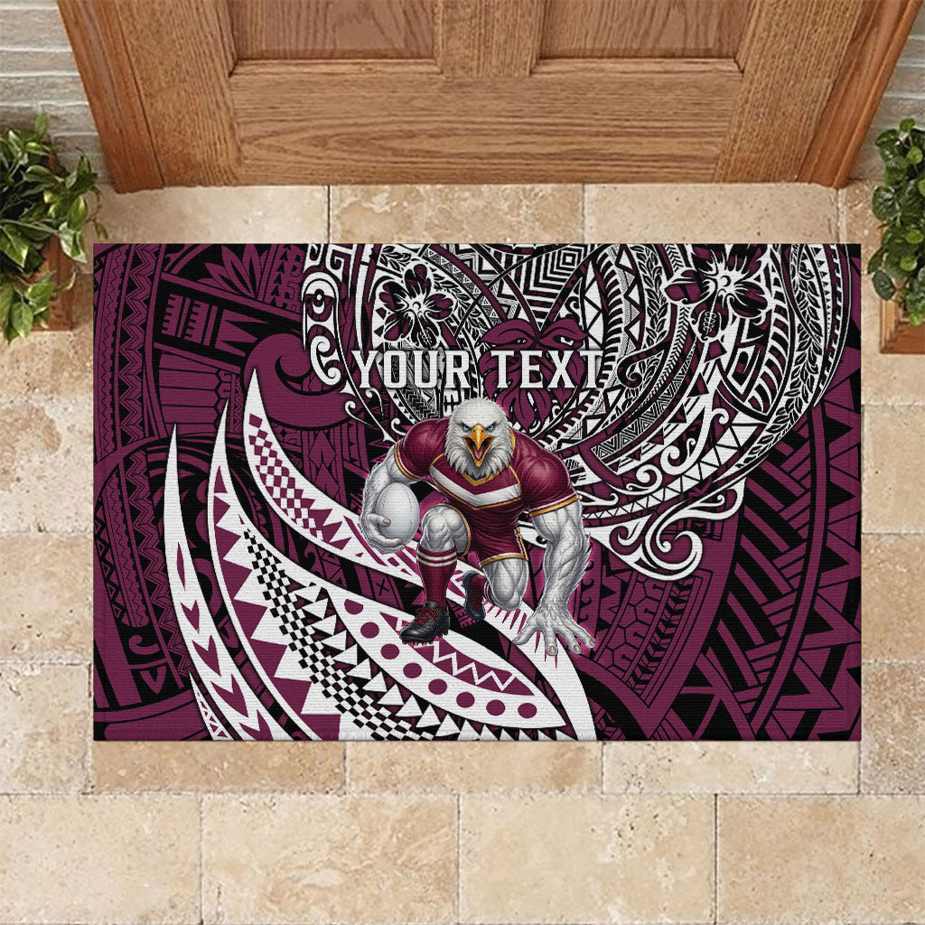 Personalised Manly Warringah Sea Eagles Rubber Doormat Polynesian Tribal Art Style With Muscular Sea Eagle Mascot