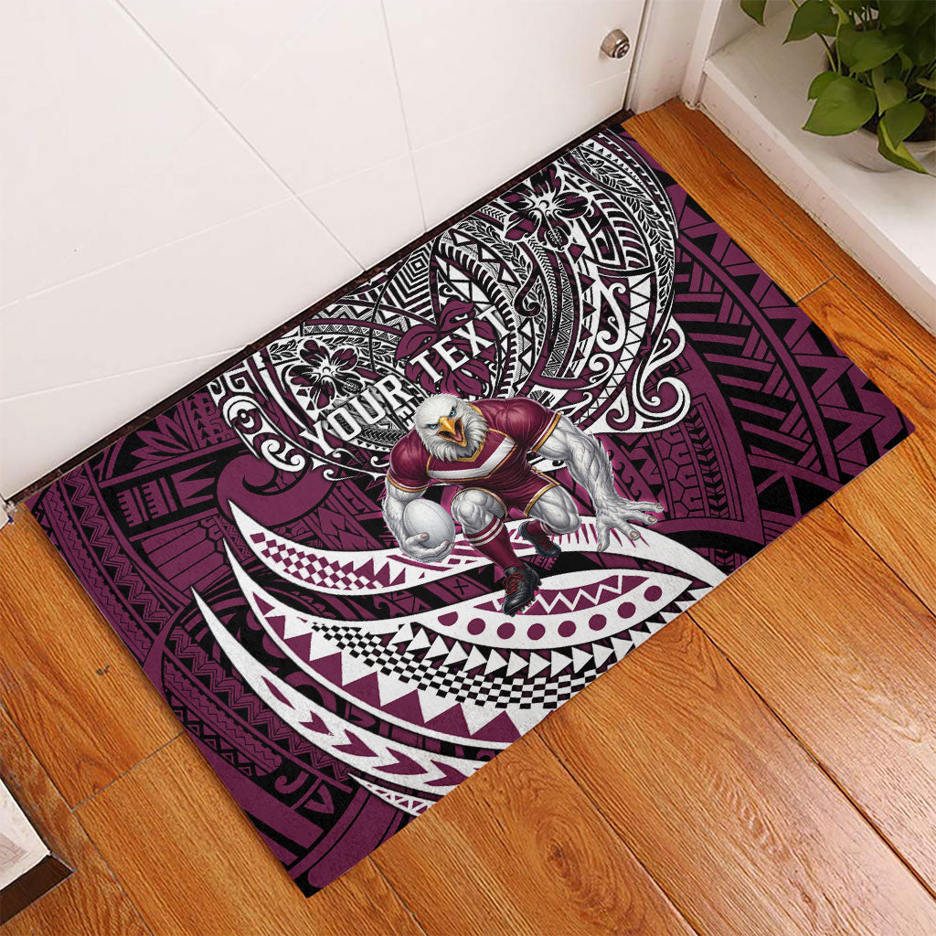 Personalised Manly Warringah Sea Eagles Rubber Doormat Polynesian Tribal Art Style With Muscular Sea Eagle Mascot