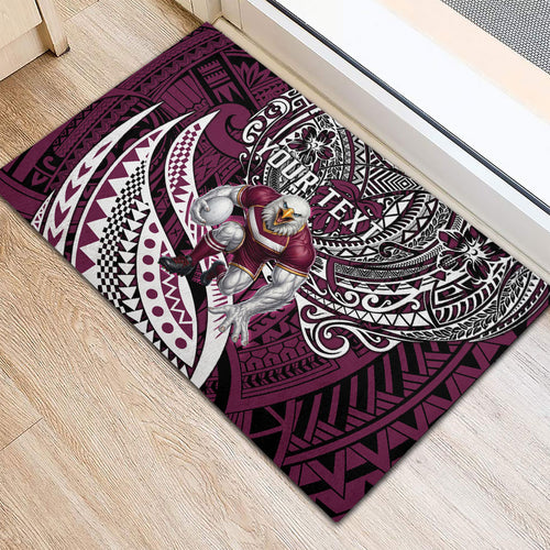 Personalised Manly Warringah Sea Eagles Rubber Doormat Polynesian Tribal Art Style With Muscular Sea Eagle Mascot