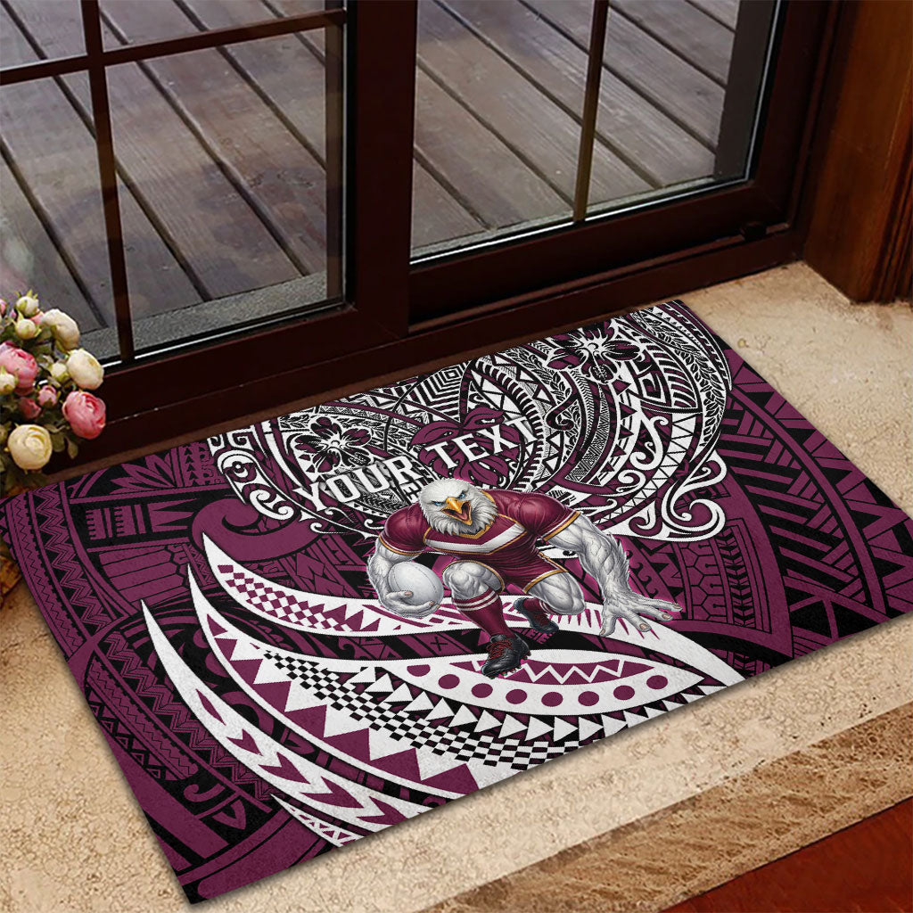 Personalised Manly Warringah Sea Eagles Rubber Doormat Polynesian Tribal Art Style With Muscular Sea Eagle Mascot