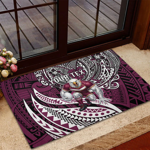 Personalised Manly Warringah Sea Eagles Rubber Doormat Polynesian Tribal Art Style With Muscular Sea Eagle Mascot