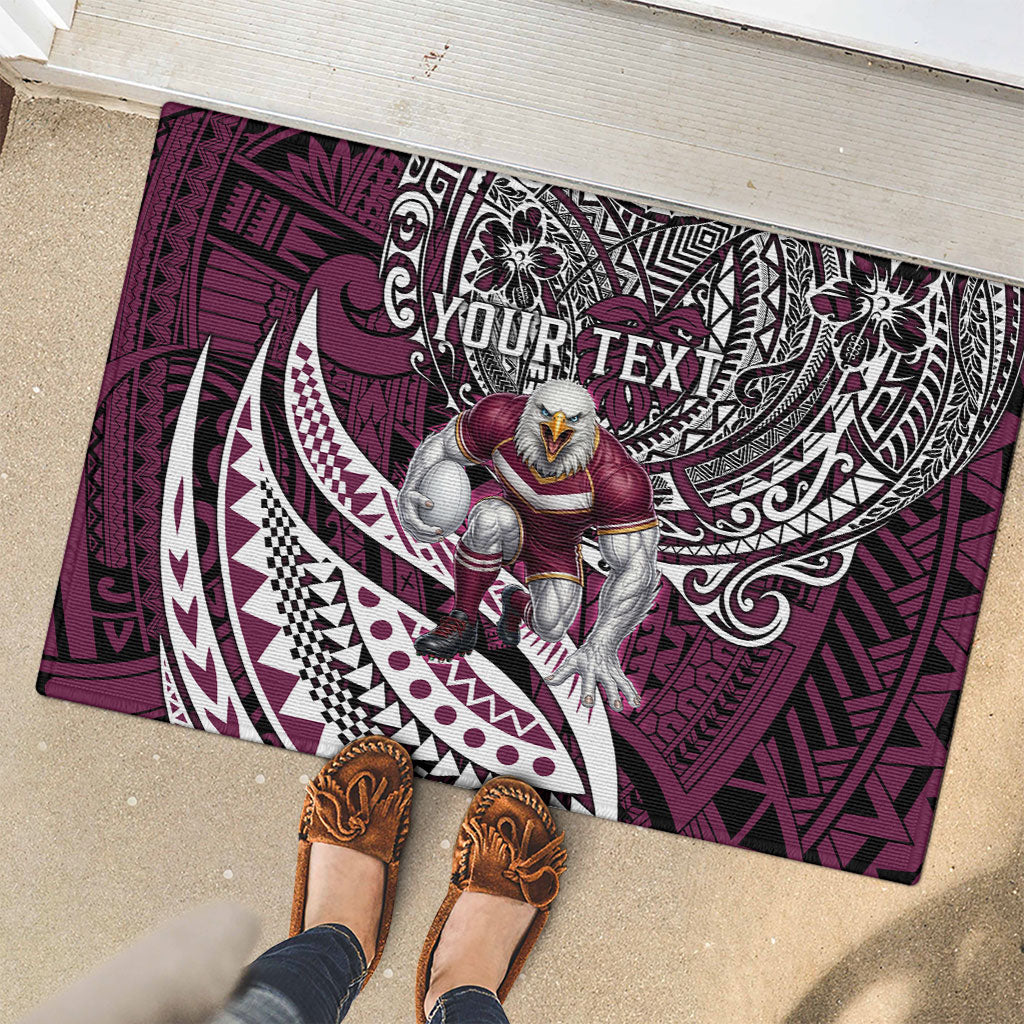Personalised Manly Warringah Sea Eagles Rubber Doormat Polynesian Tribal Art Style With Muscular Sea Eagle Mascot