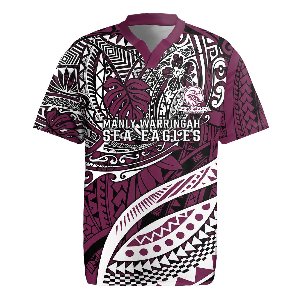 Personalised Manly Warringah Sea Eagles Rugby Jersey Polynesian Tribal Art Style With Muscular Sea Eagle Mascot