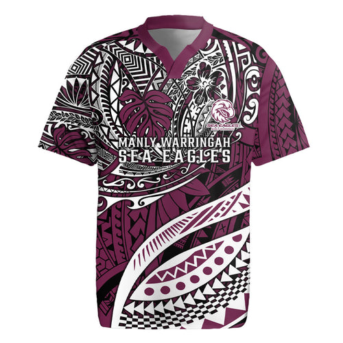 Personalised Manly Warringah Sea Eagles Rugby Jersey Polynesian Tribal Art Style With Muscular Sea Eagle Mascot