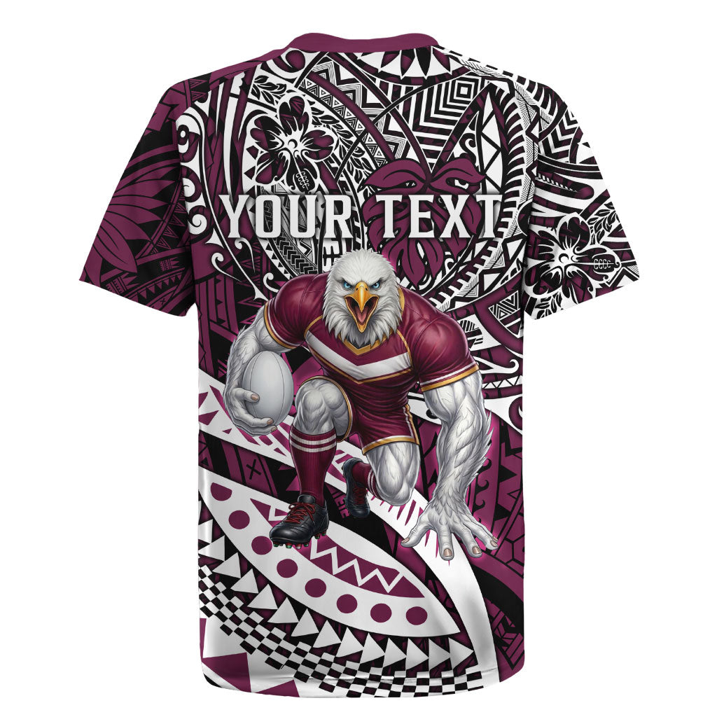 Personalised Manly Warringah Sea Eagles Rugby Jersey Polynesian Tribal Art Style With Muscular Sea Eagle Mascot
