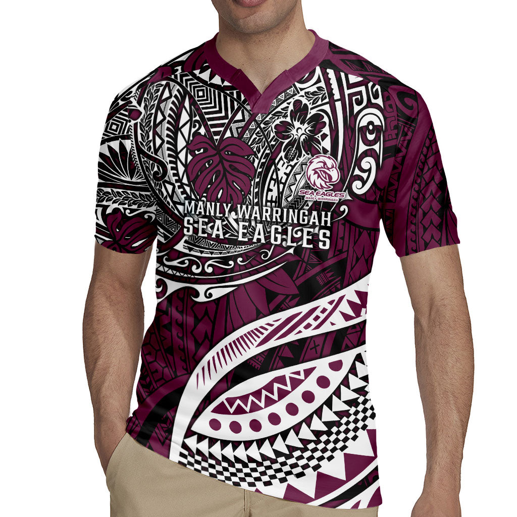 Personalised Manly Warringah Sea Eagles Rugby Jersey Polynesian Tribal Art Style With Muscular Sea Eagle Mascot