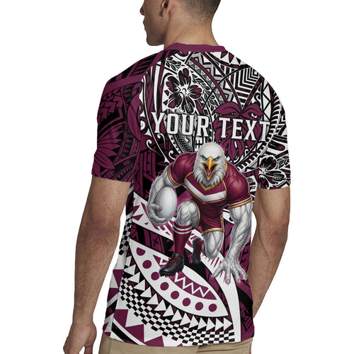 Personalised Manly Warringah Sea Eagles Rugby Jersey Polynesian Tribal Art Style With Muscular Sea Eagle Mascot