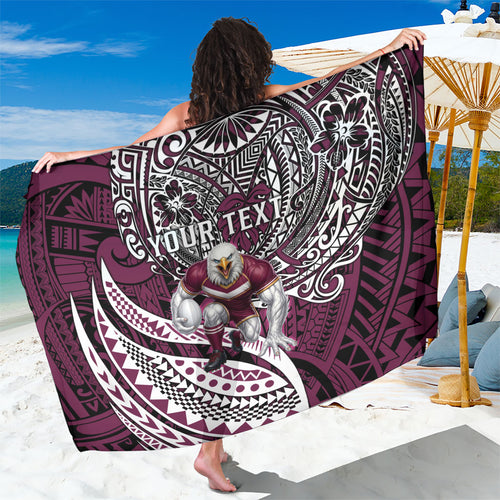 Personalised Manly Warringah Sea Eagles Sarong Polynesian Tribal Art Style With Muscular Sea Eagle Mascot
