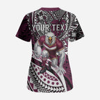 Personalised Manly Warringah Sea Eagles Scrub Top Polynesian Tribal Art Style With Muscular Sea Eagle Mascot