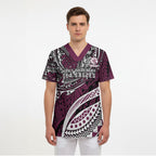 Personalised Manly Warringah Sea Eagles Scrub Top Polynesian Tribal Art Style With Muscular Sea Eagle Mascot