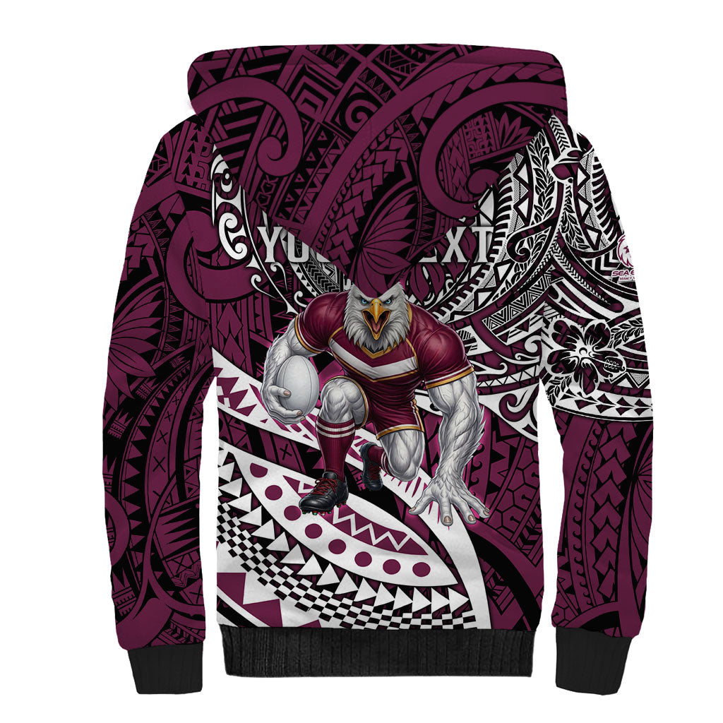 Personalised Manly Warringah Sea Eagles Sherpa Hoodie Polynesian Tribal Art Style With Muscular Sea Eagle Mascot