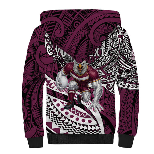 Personalised Manly Warringah Sea Eagles Sherpa Hoodie Polynesian Tribal Art Style With Muscular Sea Eagle Mascot
