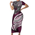 Personalised Manly Warringah Sea Eagles Short Sleeve Bodycon Dress Polynesian Tribal Art Style With Muscular Sea Eagle Mascot