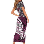 Personalised Manly Warringah Sea Eagles Short Sleeve Bodycon Dress Polynesian Tribal Art Style With Muscular Sea Eagle Mascot
