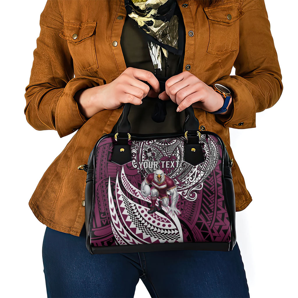 Personalised Manly Warringah Sea Eagles Shoulder Handbag Polynesian Tribal Art Style With Muscular Sea Eagle Mascot