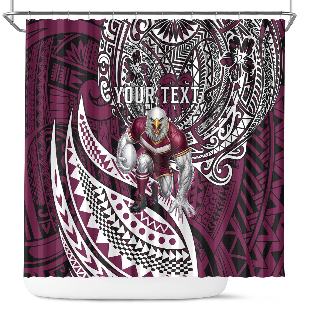 Personalised Manly Warringah Sea Eagles Shower Curtain Polynesian Tribal Art Style With Muscular Sea Eagle Mascot