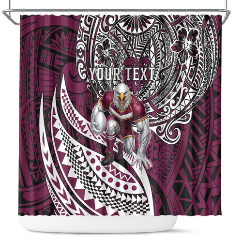 Personalised Manly Warringah Sea Eagles Shower Curtain Polynesian Tribal Art Style With Muscular Sea Eagle Mascot