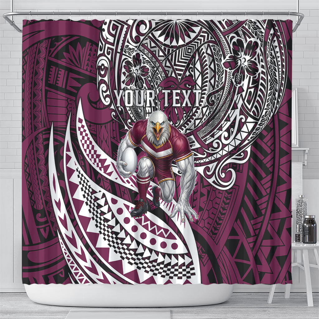 Personalised Manly Warringah Sea Eagles Shower Curtain Polynesian Tribal Art Style With Muscular Sea Eagle Mascot