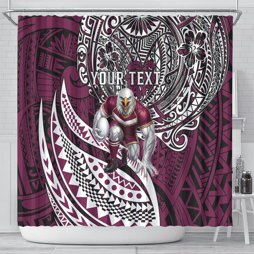Personalised Manly Warringah Sea Eagles Shower Curtain Polynesian Tribal Art Style With Muscular Sea Eagle Mascot