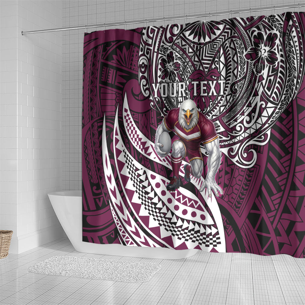 Personalised Manly Warringah Sea Eagles Shower Curtain Polynesian Tribal Art Style With Muscular Sea Eagle Mascot