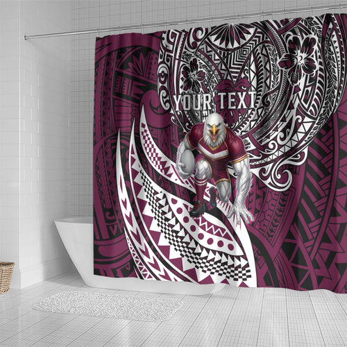 Personalised Manly Warringah Sea Eagles Shower Curtain Polynesian Tribal Art Style With Muscular Sea Eagle Mascot