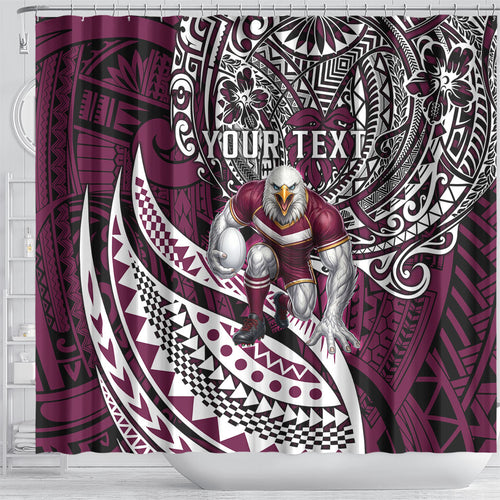 Personalised Manly Warringah Sea Eagles Shower Curtain Polynesian Tribal Art Style With Muscular Sea Eagle Mascot