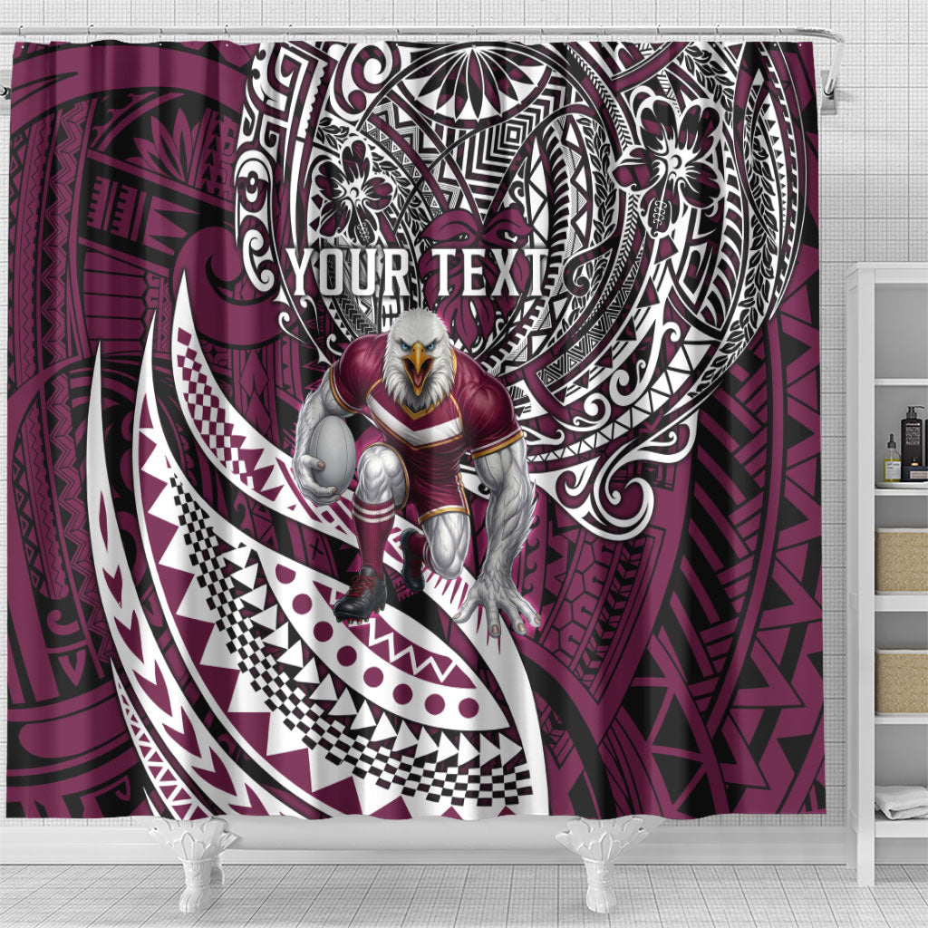 Personalised Manly Warringah Sea Eagles Shower Curtain Polynesian Tribal Art Style With Muscular Sea Eagle Mascot