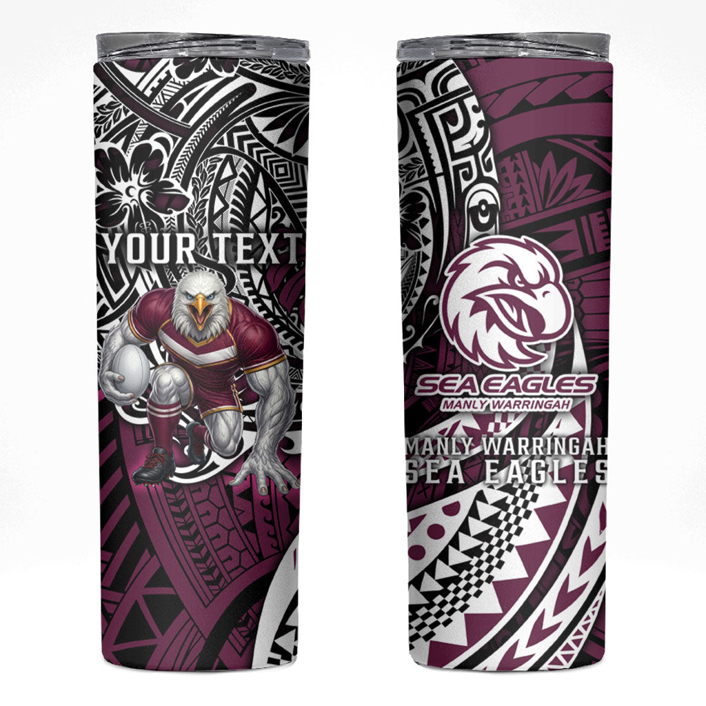 Personalised Manly Warringah Sea Eagles Skinny Tumbler Polynesian Tribal Art Style With Muscular Sea Eagle Mascot