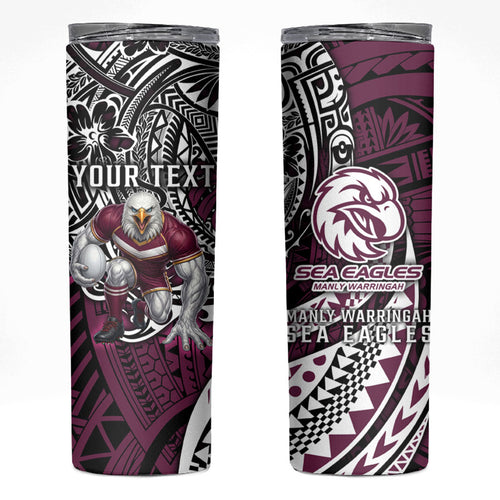 Personalised Manly Warringah Sea Eagles Skinny Tumbler Polynesian Tribal Art Style With Muscular Sea Eagle Mascot