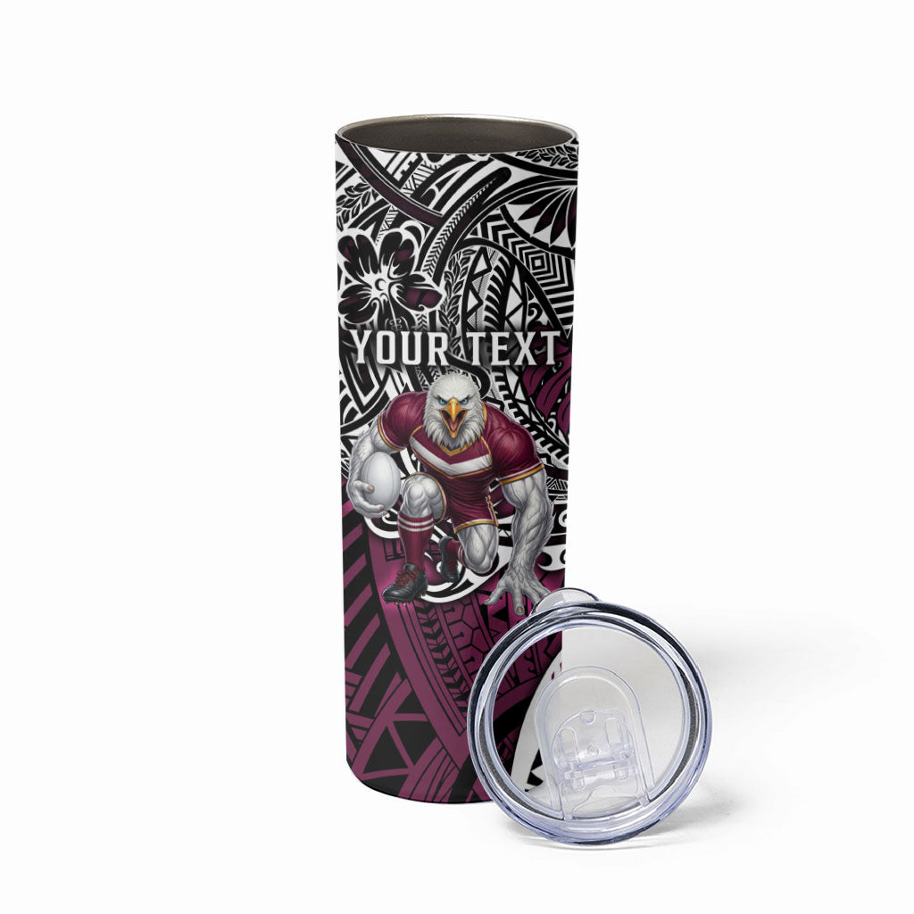 Personalised Manly Warringah Sea Eagles Skinny Tumbler Polynesian Tribal Art Style With Muscular Sea Eagle Mascot