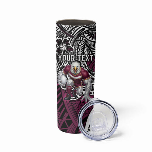 Personalised Manly Warringah Sea Eagles Skinny Tumbler Polynesian Tribal Art Style With Muscular Sea Eagle Mascot