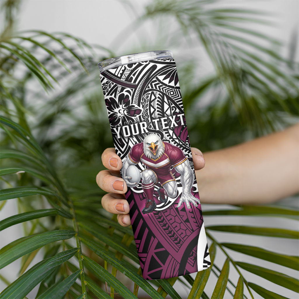 Personalised Manly Warringah Sea Eagles Skinny Tumbler Polynesian Tribal Art Style With Muscular Sea Eagle Mascot