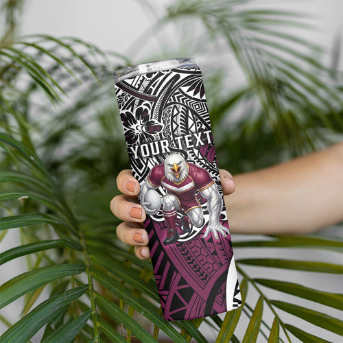 Personalised Manly Warringah Sea Eagles Skinny Tumbler Polynesian Tribal Art Style With Muscular Sea Eagle Mascot