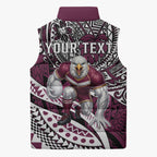 Personalised Manly Warringah Sea Eagles Sleeveless Puffer Jacket Polynesian Tribal Art Style With Muscular Sea Eagle Mascot