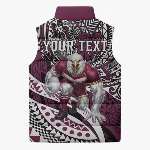 Personalised Manly Warringah Sea Eagles Sleeveless Puffer Jacket Polynesian Tribal Art Style With Muscular Sea Eagle Mascot