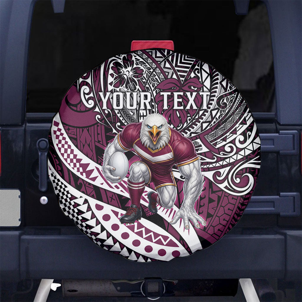 Personalised Manly Warringah Sea Eagles Spare Tire Cover Polynesian Tribal Art Style With Muscular Sea Eagle Mascot