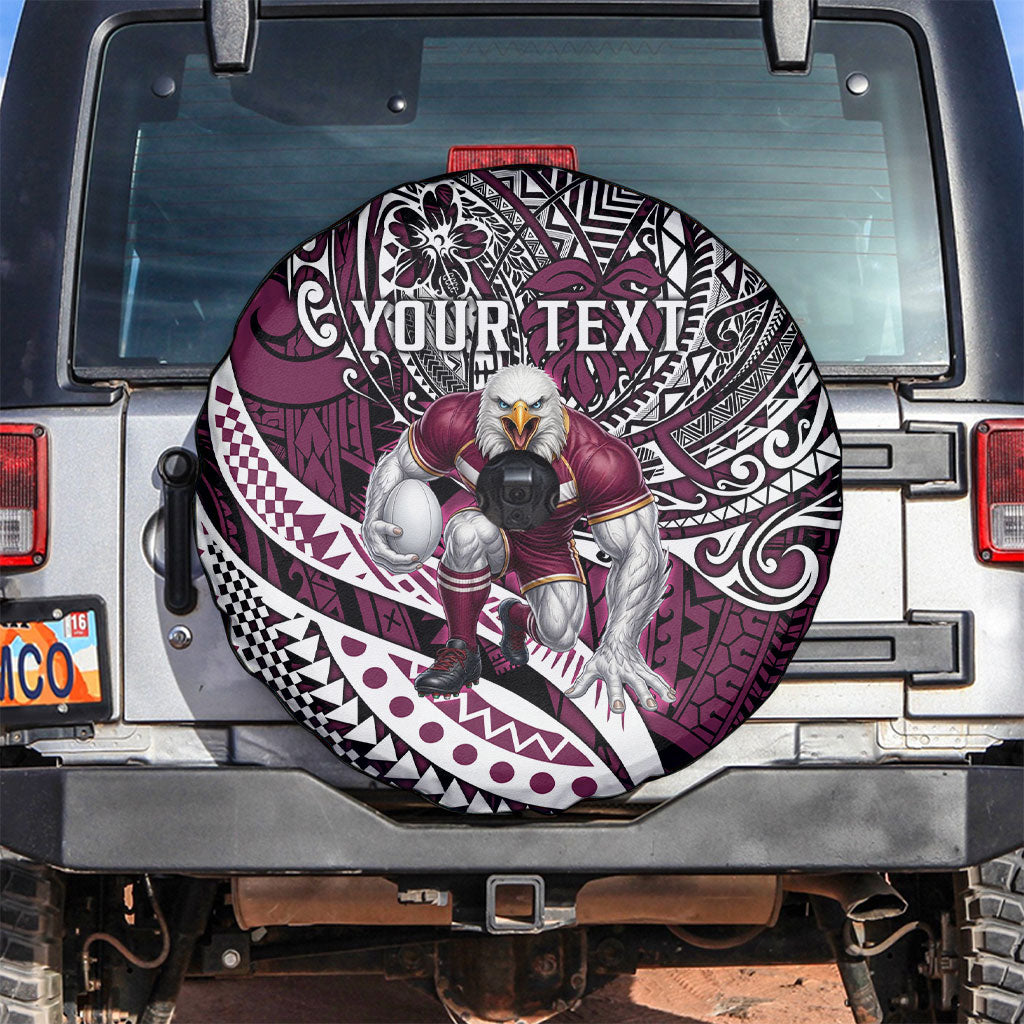 Personalised Manly Warringah Sea Eagles Spare Tire Cover Polynesian Tribal Art Style With Muscular Sea Eagle Mascot