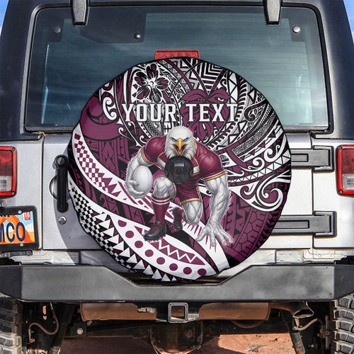 Personalised Manly Warringah Sea Eagles Spare Tire Cover Polynesian Tribal Art Style With Muscular Sea Eagle Mascot