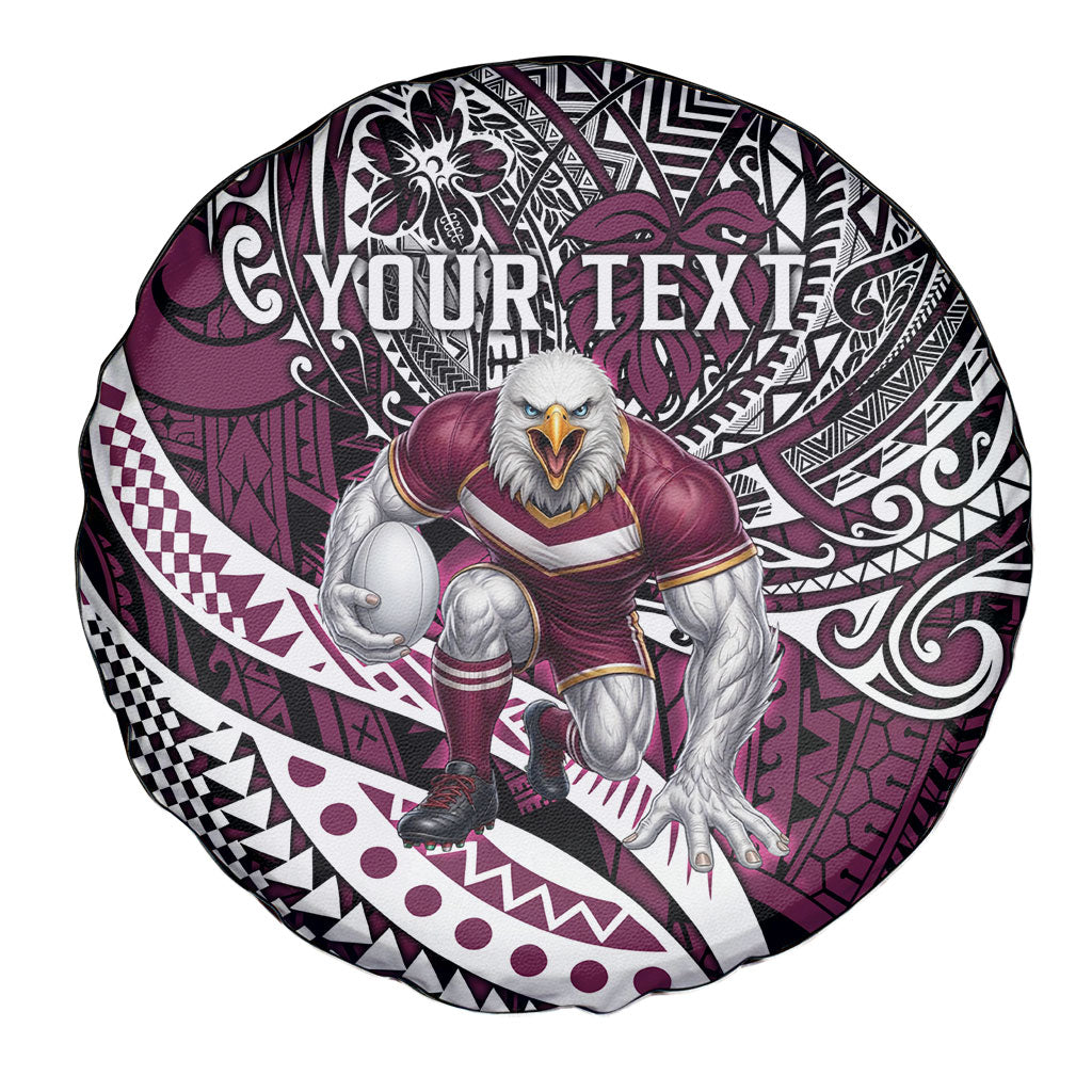 Personalised Manly Warringah Sea Eagles Spare Tire Cover Polynesian Tribal Art Style With Muscular Sea Eagle Mascot