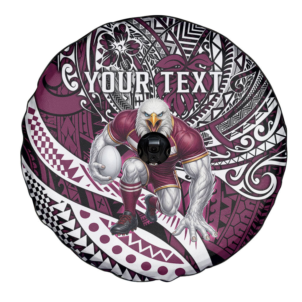 Personalised Manly Warringah Sea Eagles Spare Tire Cover Polynesian Tribal Art Style With Muscular Sea Eagle Mascot
